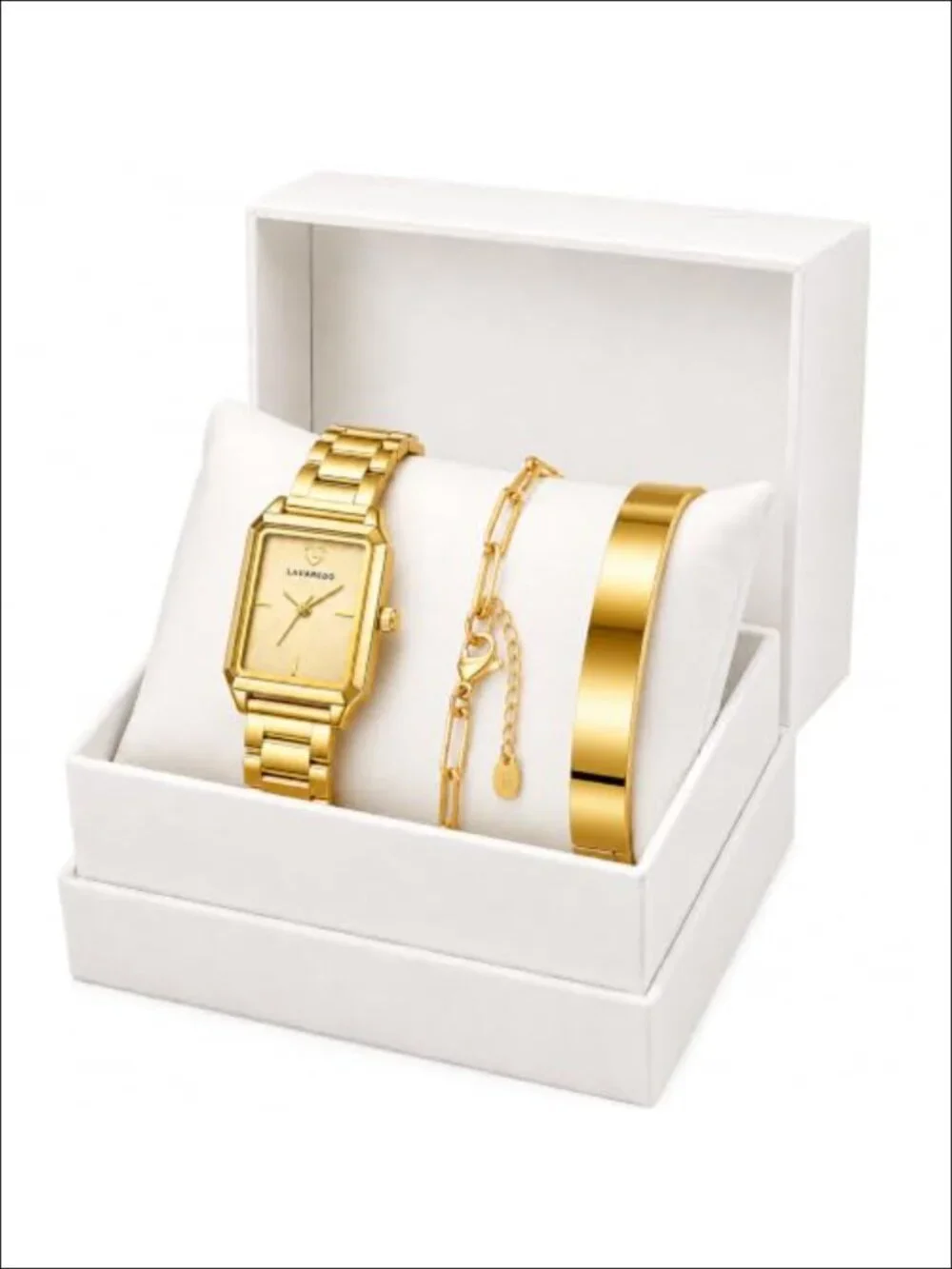 18K Gold Plated Watch & Bracelet Set, Japanese Quartz Movement, Water Resistant